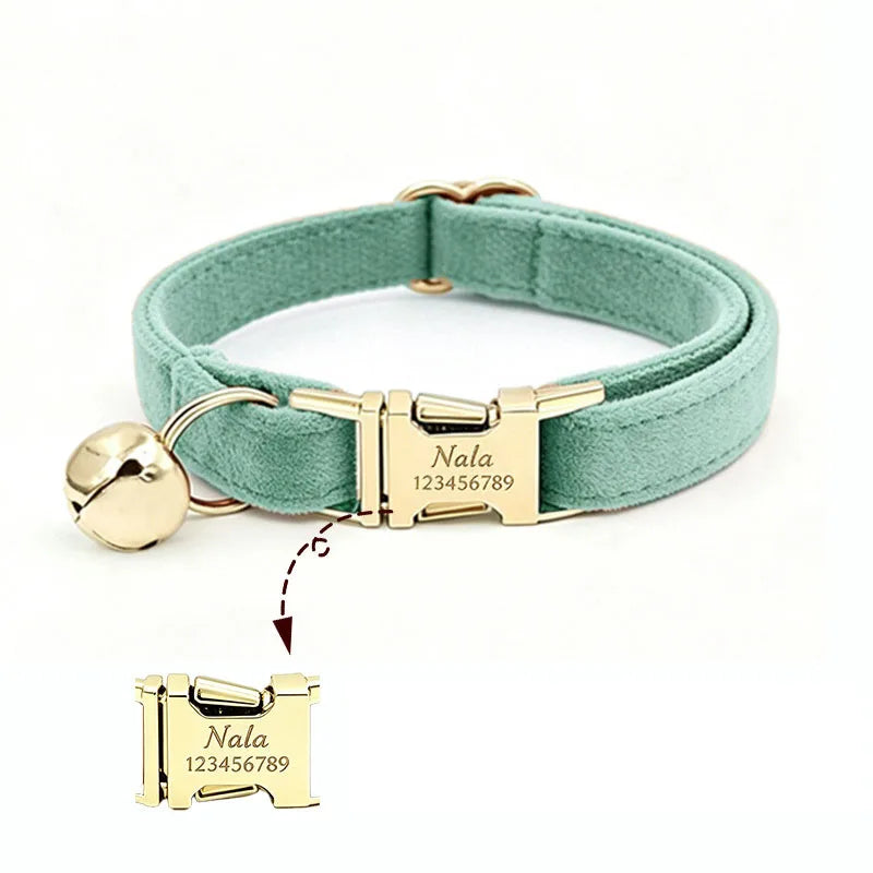 Custom Name Tag Velvet Cat Personalized Engraved Pet Name For Cats Cat Supplies Cat Belt With Bell Pets