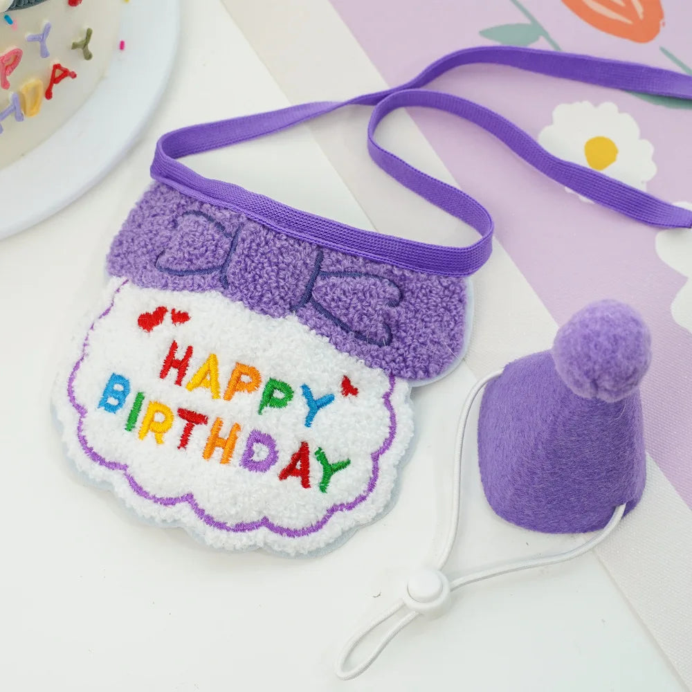 2025 Pet Birthday Hat Scarf Set Adjustable, Cat/Dog Birthday Supplies Mini Pet Saliva Towel Cat/Dog Supplies