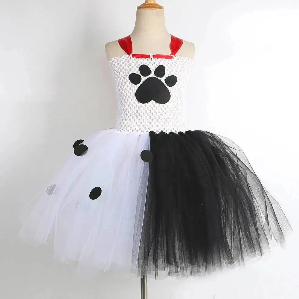 Dalmatians Dog Tutu Dress for Baby Girls White Black Spotted Dog Halloween Costumes Kids Puppy Outfits Children Animal Clothes