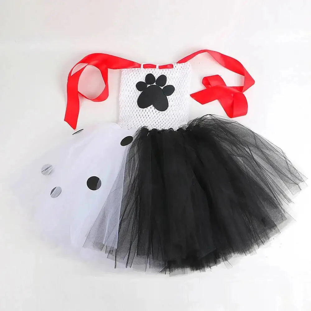 Dalmatians Dog Tutu Dress for Baby Girls White Black Spotted Dog Halloween Costumes Kids Puppy Outfits Children Animal Clothes