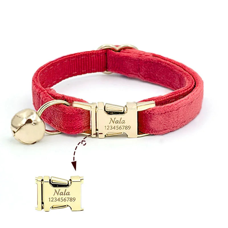 Custom Name Tag Velvet Cat Personalized Engraved Pet Name For Cats Cat Supplies Cat Belt With Bell Pets