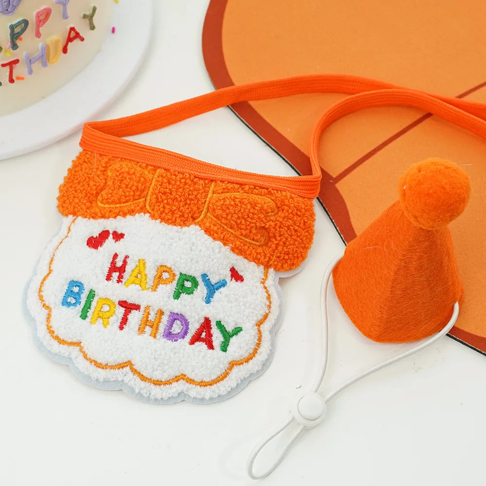 2025 Pet Birthday Hat Scarf Set Adjustable, Cat/Dog Birthday Supplies Mini Pet Saliva Towel Cat/Dog Supplies