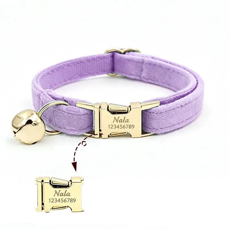 Custom Name Tag Velvet Cat Personalized Engraved Pet Name For Cats Cat Supplies Cat Belt With Bell Pets