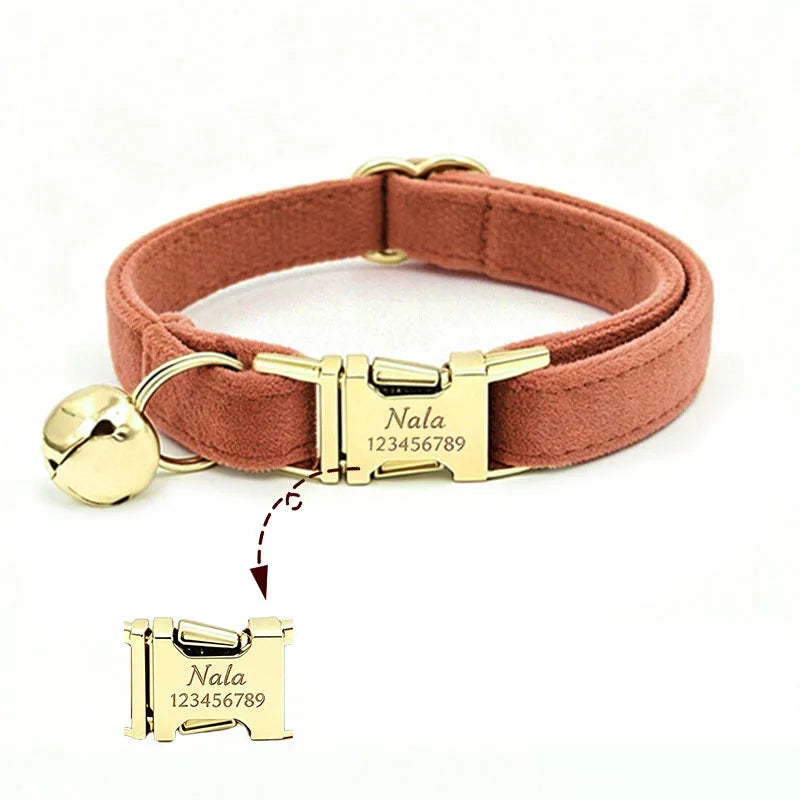 Custom Name Tag Velvet Cat Personalized Engraved Pet Name For Cats Cat Supplies Cat Belt With Bell Pets
