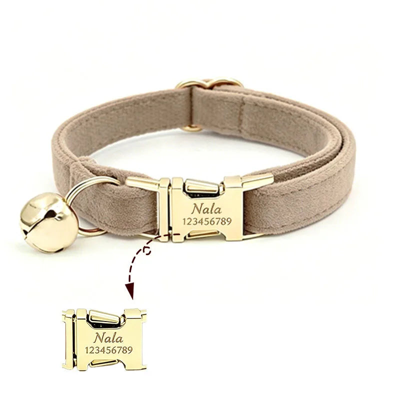 Custom Name Tag Velvet Cat Personalized Engraved Pet Name For Cats Cat Supplies Cat Belt With Bell Pets