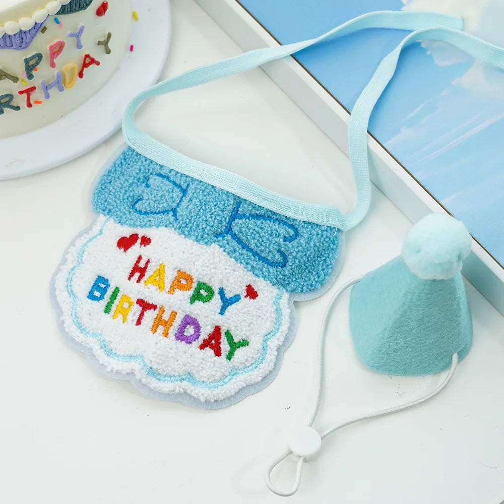 2025 Pet Birthday Hat Scarf Set Adjustable, Cat/Dog Birthday Supplies Mini Pet Saliva Towel Cat/Dog Supplies