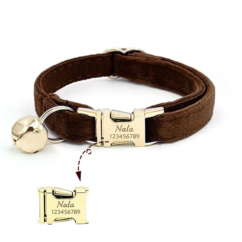 Custom Name Tag Velvet Cat Personalized Engraved Pet Name For Cats Cat Supplies Cat Belt With Bell Pets