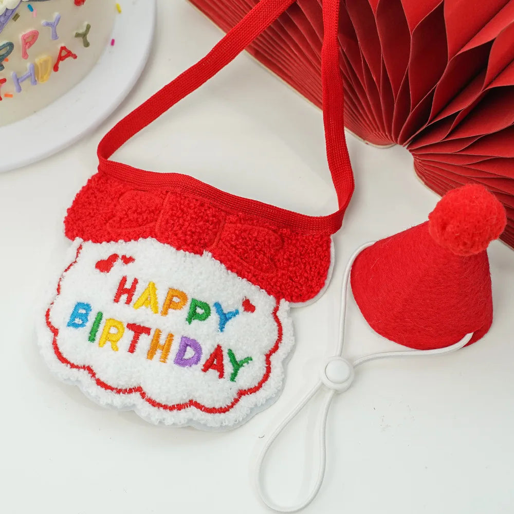 2025 Pet Birthday Hat Scarf Set Adjustable, Cat/Dog Birthday Supplies Mini Pet Saliva Towel Cat/Dog Supplies
