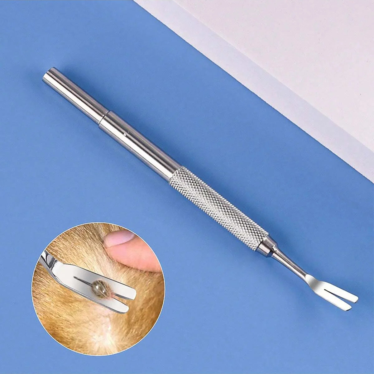 1pc-Stainless steel tick fork removal tool - effective pet flea and tick removal tweezers for dog care and cleaning