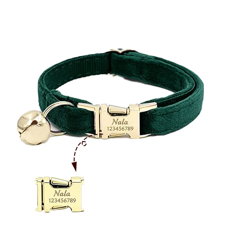 Custom Name Tag Velvet Cat Personalized Engraved Pet Name For Cats Cat Supplies Cat Belt With Bell Pets