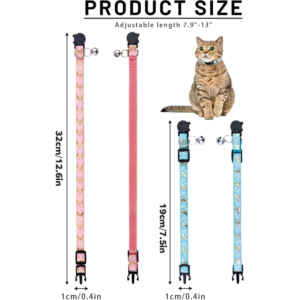 Pet Collar Cat Dog Gold Color Stars and Moon Pet Collar with Bell and PP Material Separate Luminescence Safety Buckle Solid Safe