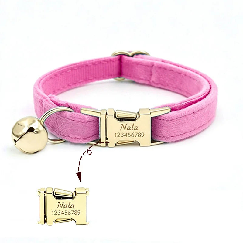 Custom Name Tag Velvet Cat Personalized Engraved Pet Name For Cats Cat Supplies Cat Belt With Bell Pets