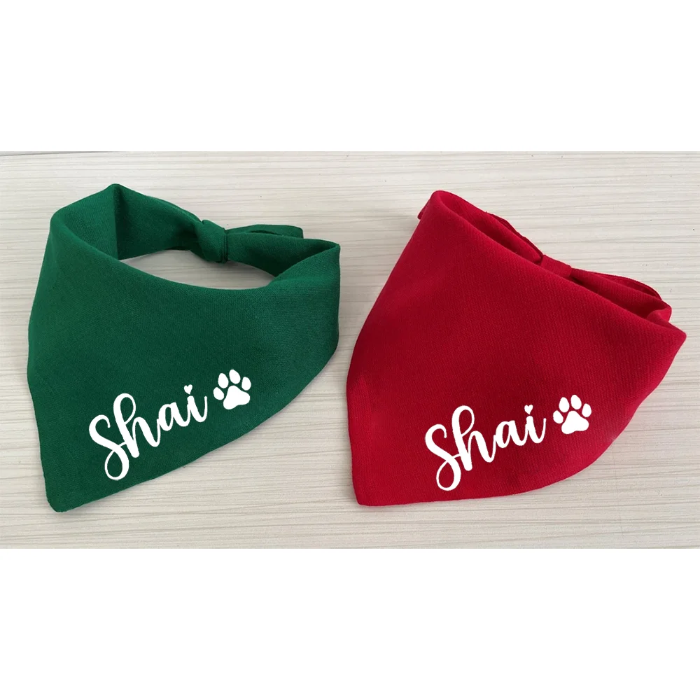 Personalized name Dog Christmas Bandana Red Green Holiday Christmas New Year gift Decoration for Pet Birthday Party supplies