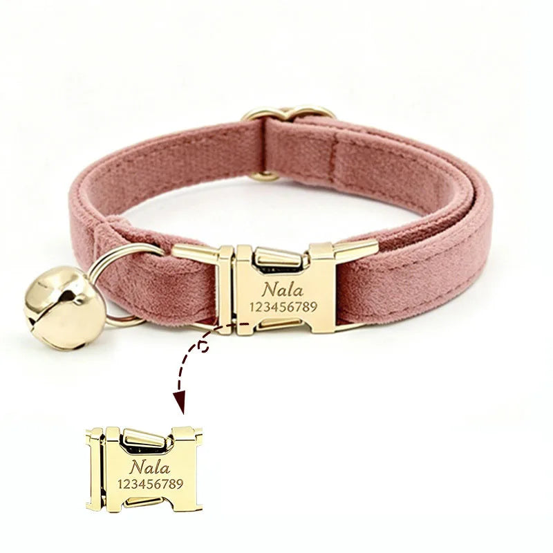 Custom Name Tag Velvet Cat Personalized Engraved Pet Name For Cats Cat Supplies Cat Belt With Bell Pets