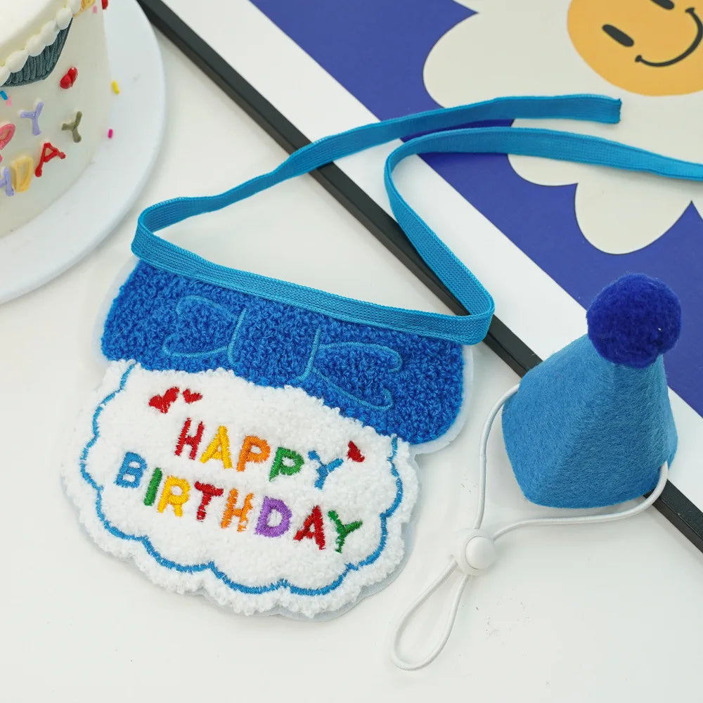 2025 Pet Birthday Hat Scarf Set Adjustable, Cat/Dog Birthday Supplies Mini Pet Saliva Towel Cat/Dog Supplies