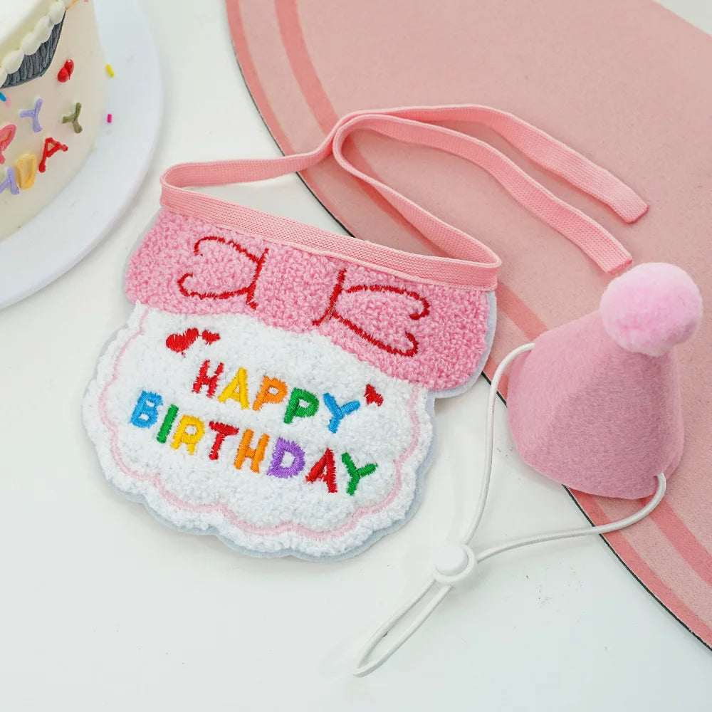 2025 Pet Birthday Hat Scarf Set Adjustable, Cat/Dog Birthday Supplies Mini Pet Saliva Towel Cat/Dog Supplies