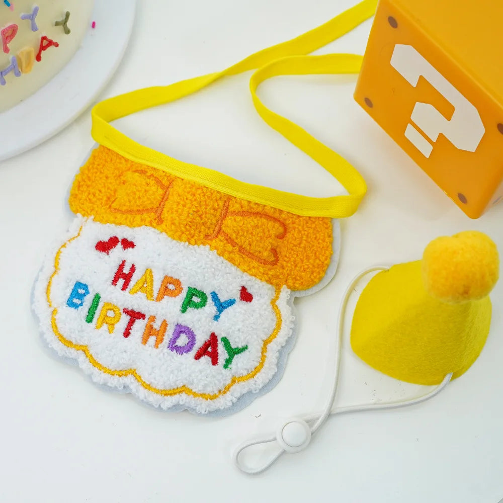 2025 Pet Birthday Hat Scarf Set Adjustable, Cat/Dog Birthday Supplies Mini Pet Saliva Towel Cat/Dog Supplies