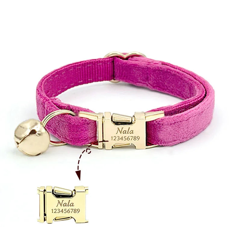 Custom Name Tag Velvet Cat Personalized Engraved Pet Name For Cats Cat Supplies Cat Belt With Bell Pets