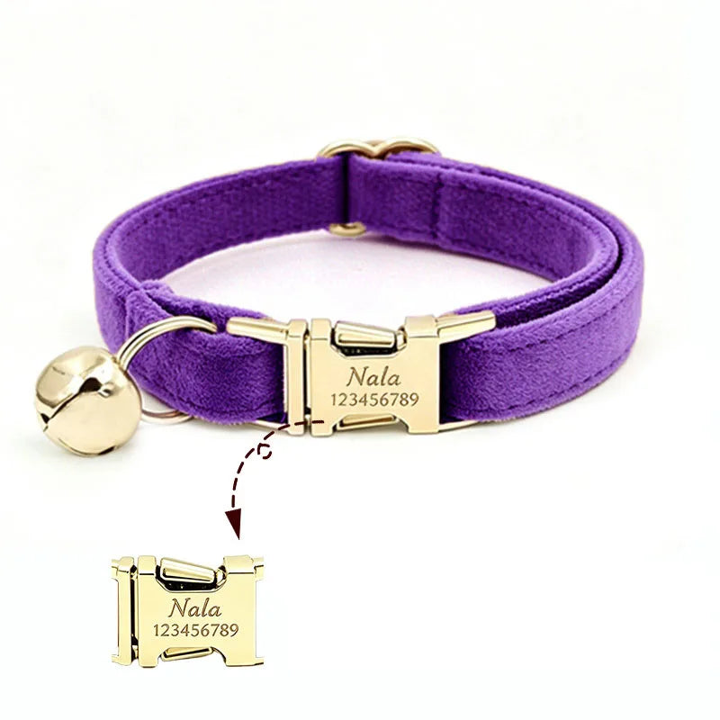 Custom Name Tag Velvet Cat Personalized Engraved Pet Name For Cats Cat Supplies Cat Belt With Bell Pets