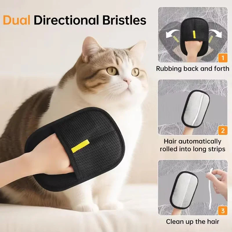 Pet Hair Remover Glove Double Sided Brush For Dogs Cats Reusable Static Electricity Pet Fur Removal Glove Pet Hair Cleaning Tool