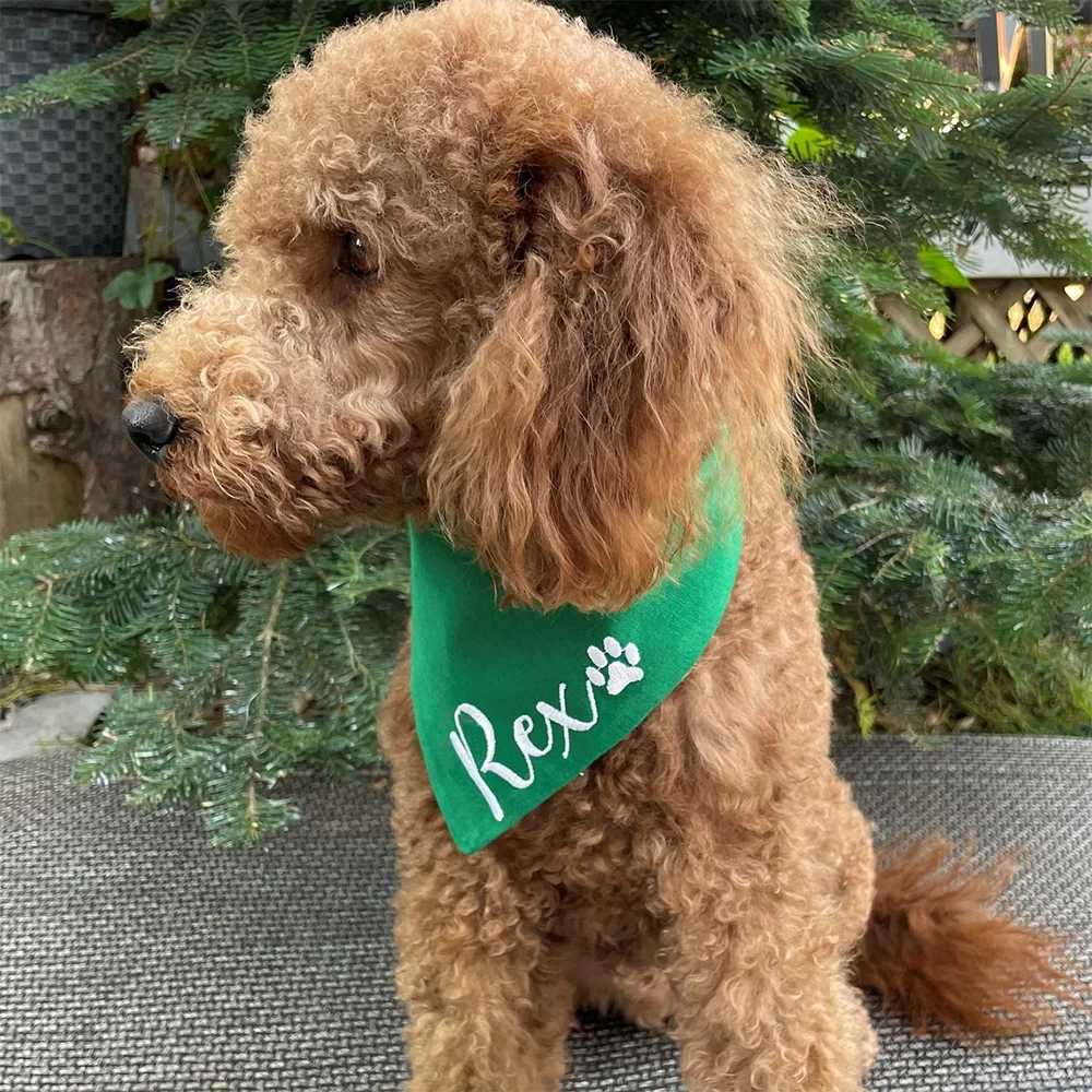 Personalized name Dog Christmas Bandana Red Green Holiday Christmas New Year gift Decoration for Pet Birthday Party supplies