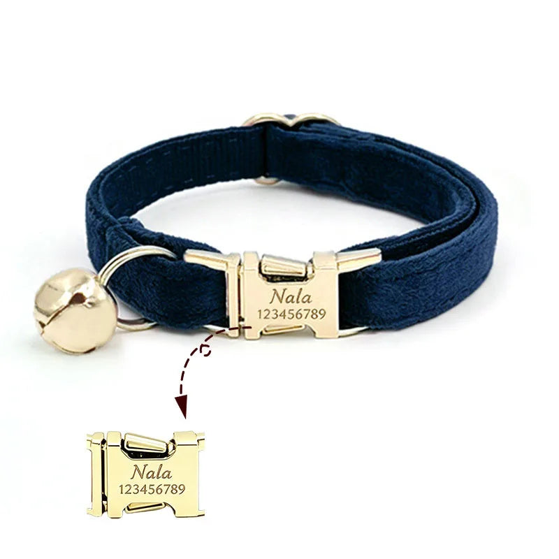 Custom Name Tag Velvet Cat Personalized Engraved Pet Name For Cats Cat Supplies Cat Belt With Bell Pets
