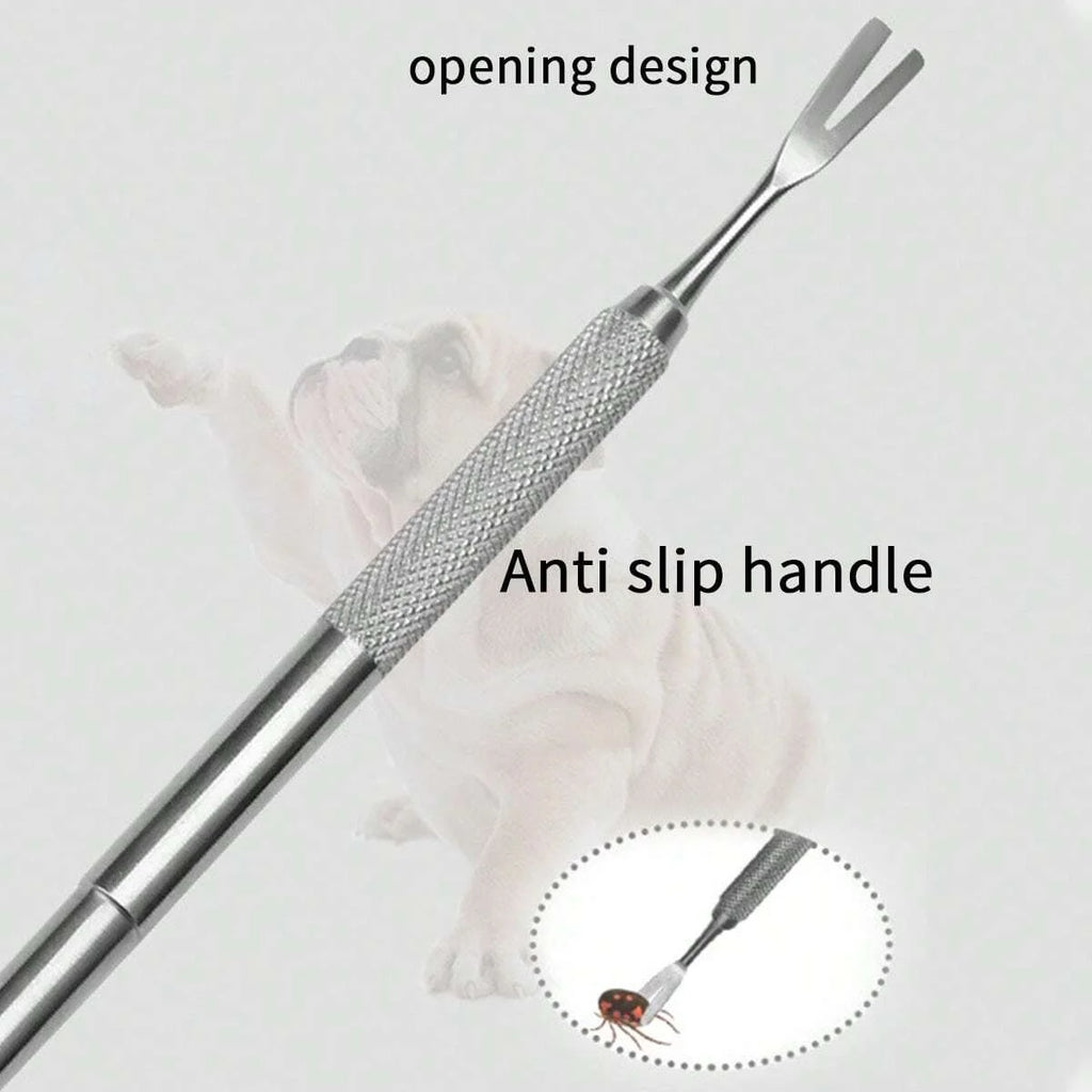 1pc-Stainless steel tick fork removal tool - effective pet flea and tick removal tweezers for dog care and cleaning