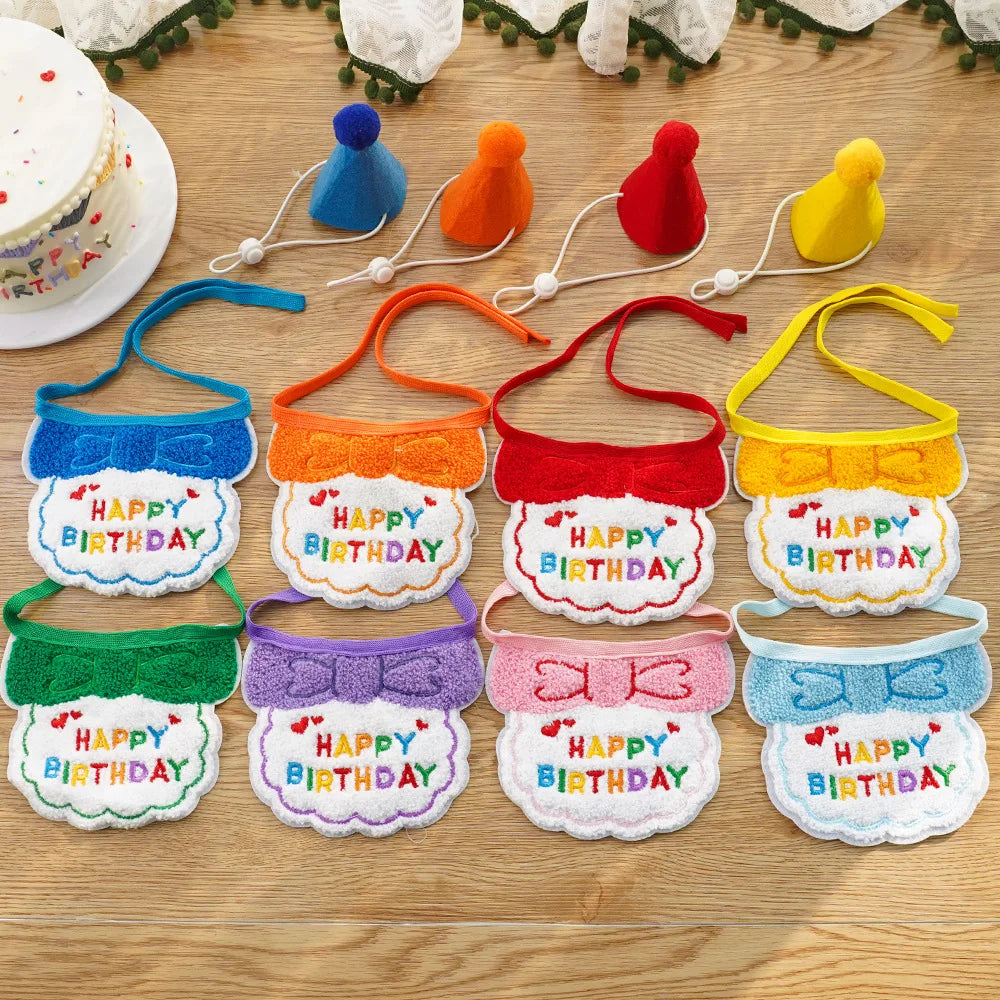 2025 Pet Birthday Hat Scarf Set Adjustable, Cat/Dog Birthday Supplies Mini Pet Saliva Towel Cat/Dog Supplies