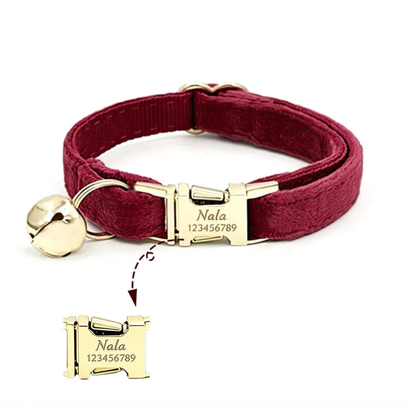 Custom Name Tag Velvet Cat Personalized Engraved Pet Name For Cats Cat Supplies Cat Belt With Bell Pets